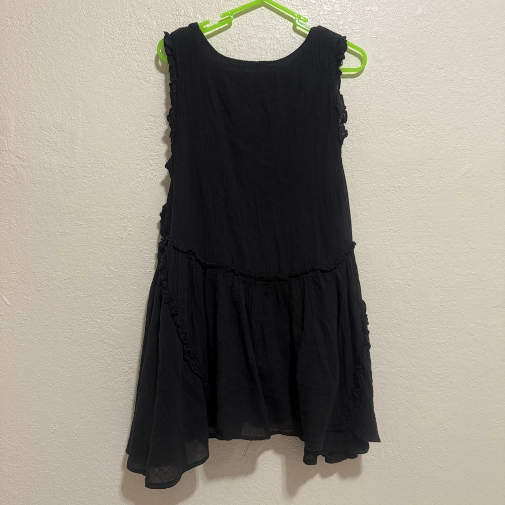 Free People Black Cotton Gauze Ruffle Mini Dress Sleeveless‎ Boho OB1105419 XS